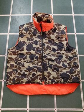 Men's Reversible Camouflage Puffer Vest - Orange/Olive